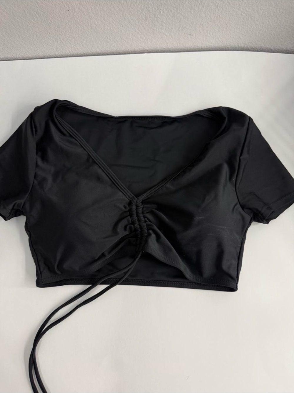 Black Ruched Tie-Front Bikini Crop Top - Women